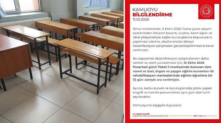 Tokat’ta eğitime 1 gün ara verildi